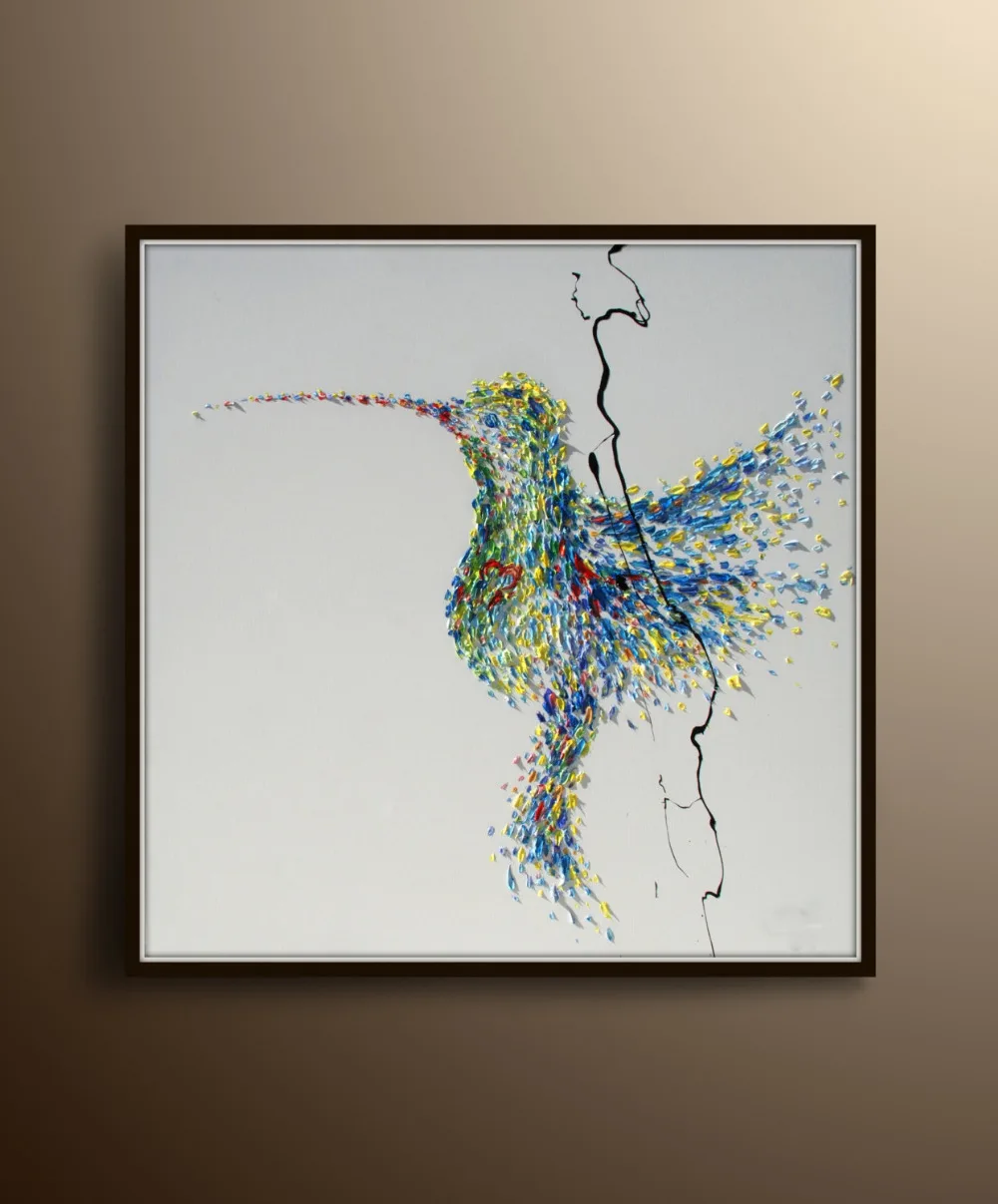 

Handmade Abstract Humming Bird Oil Painting Original oil painting on canvas, pink and blue Living Room Decor Wall Paintings