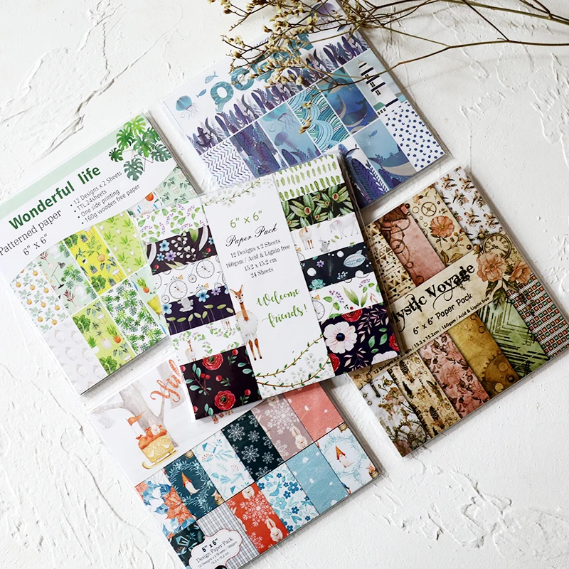 

24pcs/Pack 6*6inch Flower Design Patterned Paper Pack for Scrapbooking DIY Happy Planner Card Making Journal Project