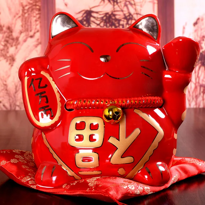 10 дюймов Maneki Neko керамика Lucky Cat домашний декор фарфоровые декоративные украшения бизнес-подарки Фортуна кошка копилка фэншуй ремесло подарок