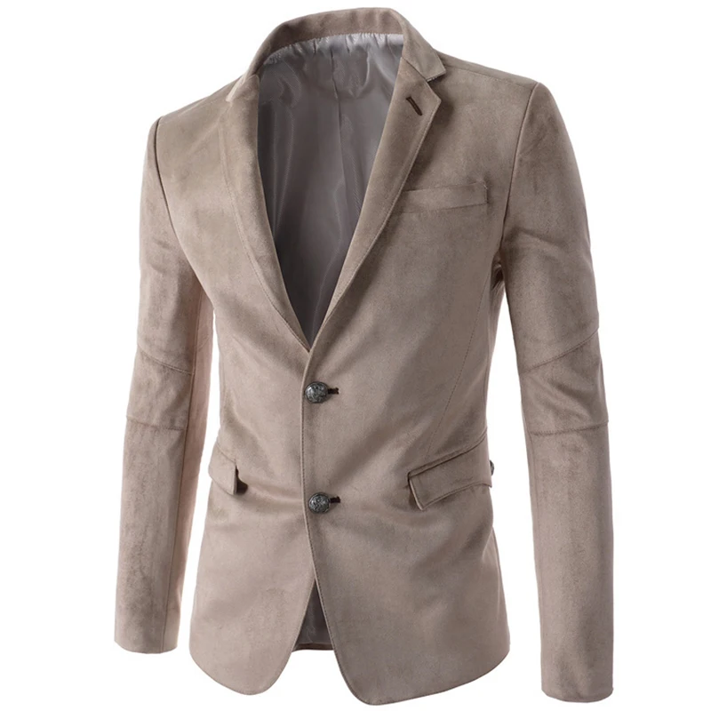 Men's Suede Blazer Spring Casual Slim Fit Jackets Double ...