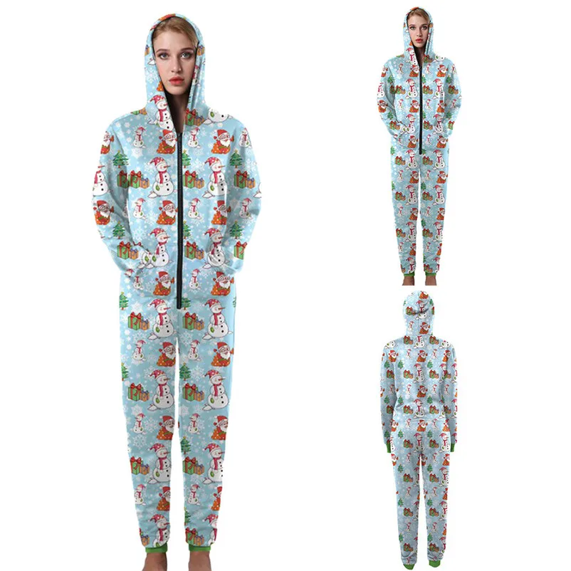 

Women Winter Jumpsuit Fashion Casual Christmas Santa Claus Snowman Printed Sweatshirt Costumes Suit Hot Sale Monkeys 2018 New M3