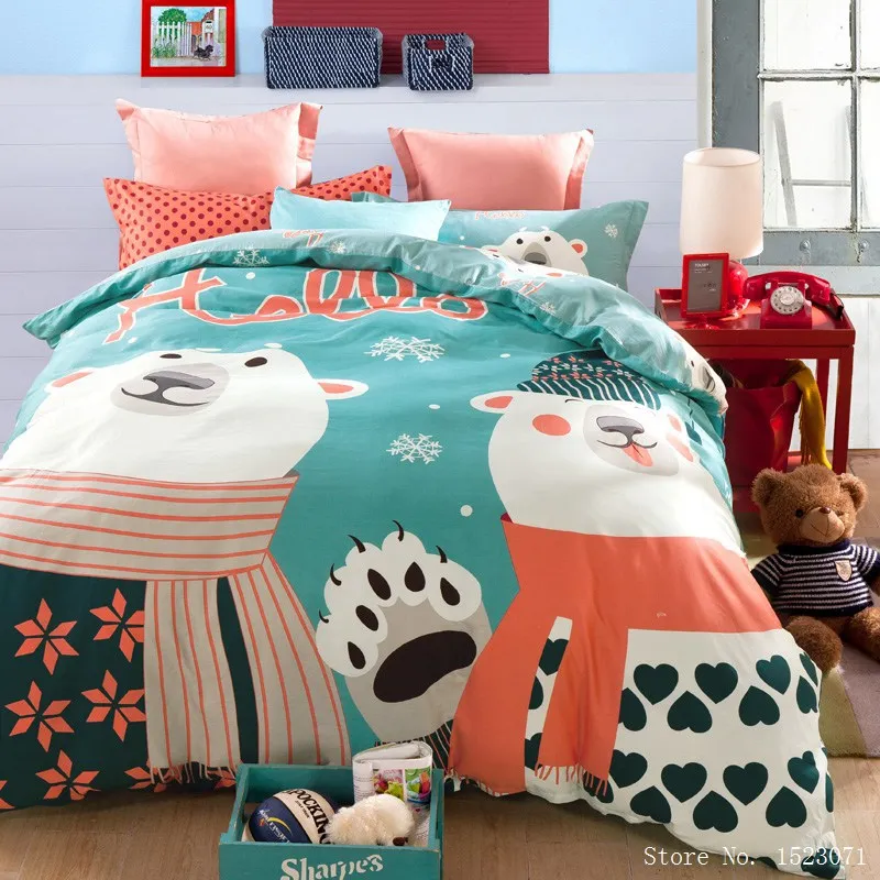 New 2015 snow white bedding 4pcs polar bear bedding queen size luxury