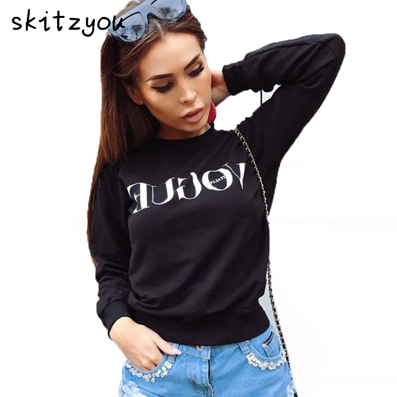 skitzyou 2017 Women Autumn Long Sleeve Black Letter Print