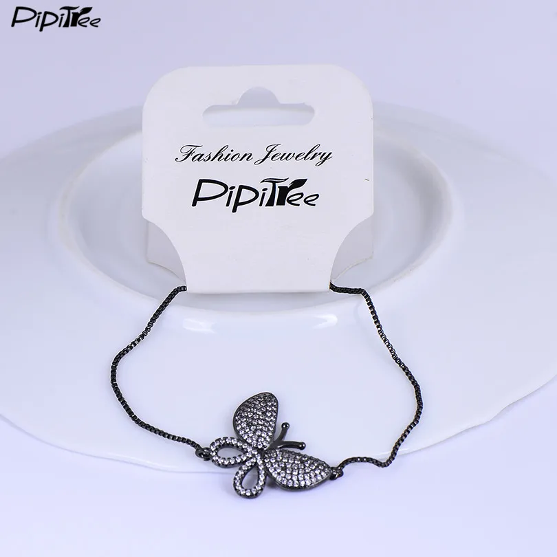 Pipitree роскошный микро Pave Циркон Камень большой браслет с бабочкой Femme слайдер цепочка из розового золота цвет браслеты с подвесками для женщин ювелирные изделия