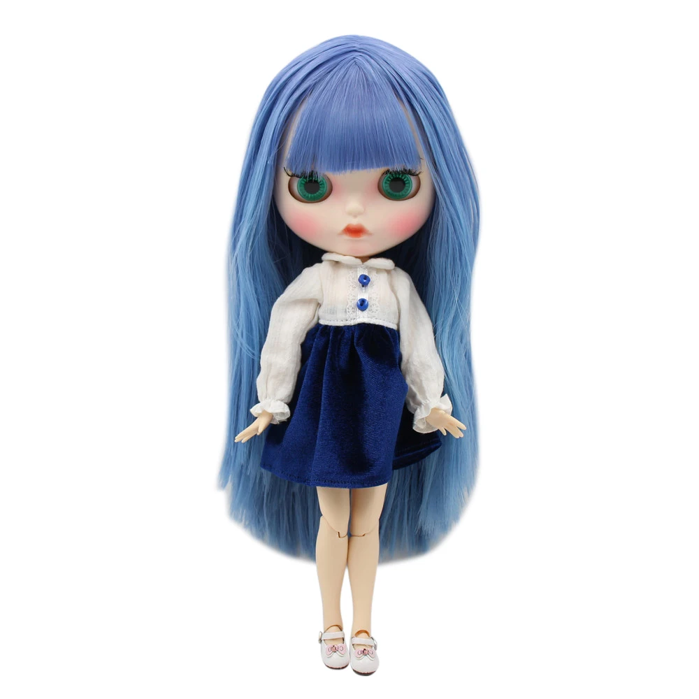 

1/6 Blyth ICY DBS BJD doll white skin joint body blue hair Carved lips Mate face with eyebrows.No.BL2749