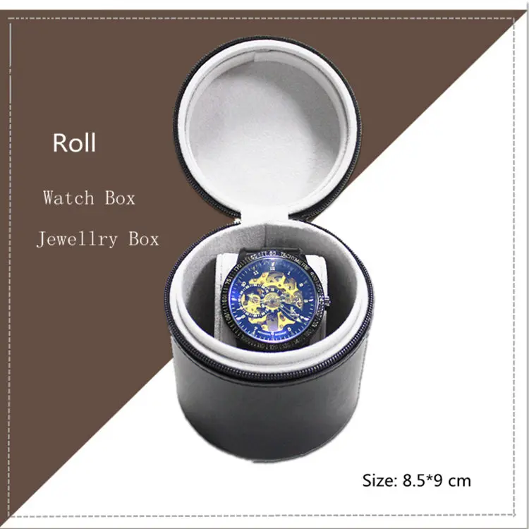 

2018 PU Business Watch Box Black Roll Mens Watch Storage Box Single Package Women Watch Gift Case With Zip C028
