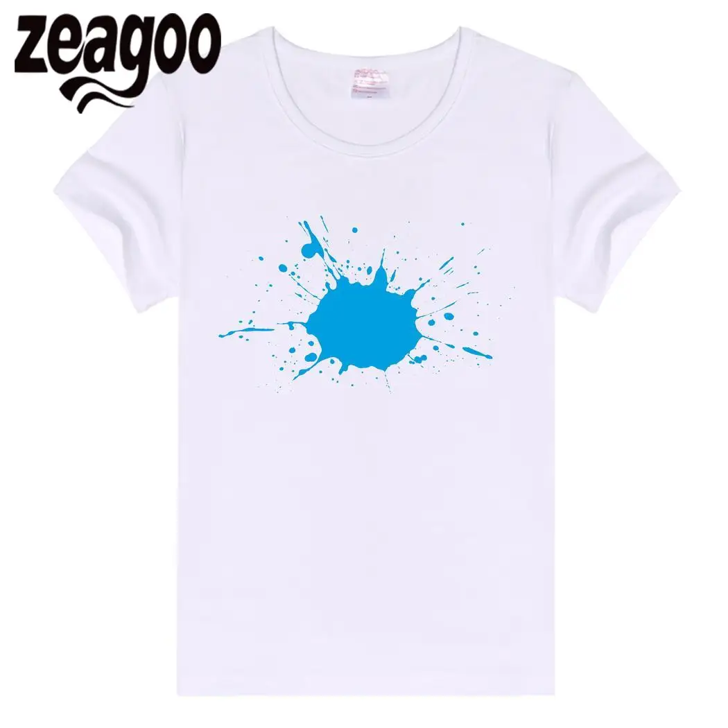 Zeagoo короткие Повседневное одноцветное Plain Crew Neck Slim Fit Мягкий Для женщин рукавами футболка белая брызг