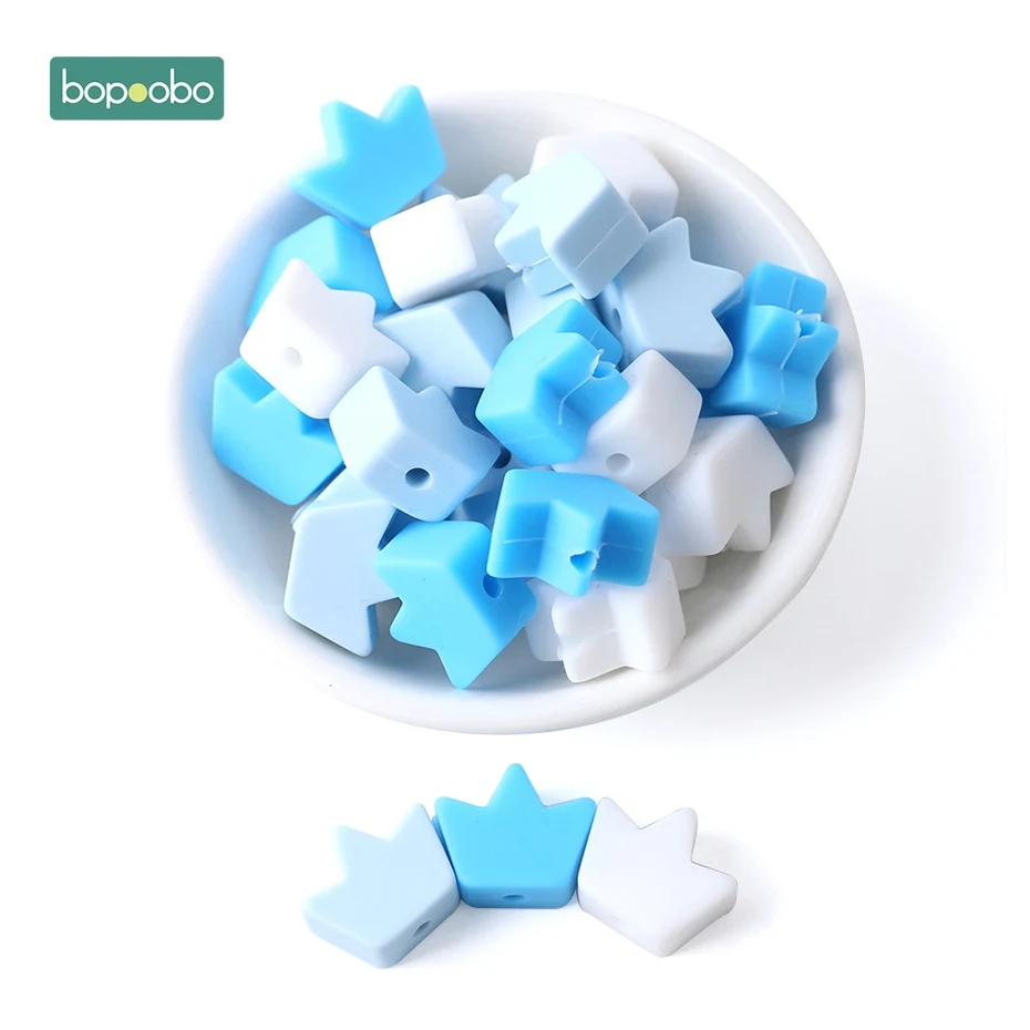 Bopoobo 40 шт. Силиконовые бусы для прорезывания зубов, Прорезыватель для зубов, аксессуары, пищевая жемчужина, силиконовая звезда, Прорезыватель для зубов, пустышка, изготовление прорезывателей - Цвет: Blue Series Crown