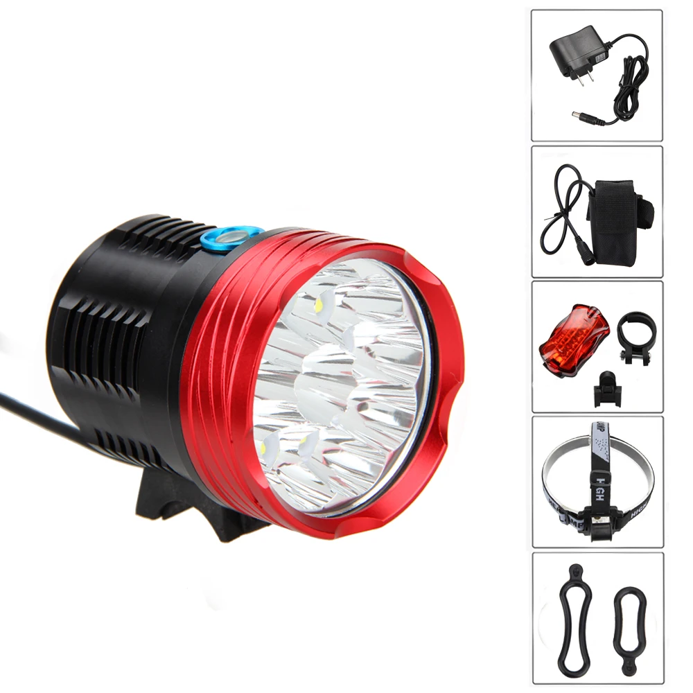 

10x XML R8 18000Lm LED Head Front Bike Lights Cycle light+Taillight+20000mAh+Headband+AC