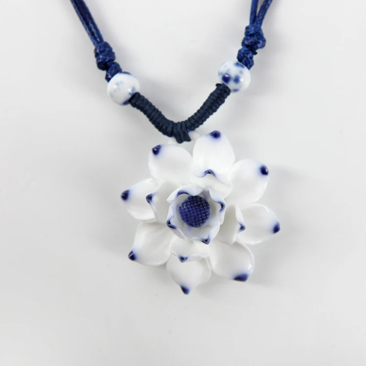 Jingdezhen handmade ceramic jewelry pendant Necklace Bohemia blue white necklaces elegant specific style chinese lady accessory | Украшения