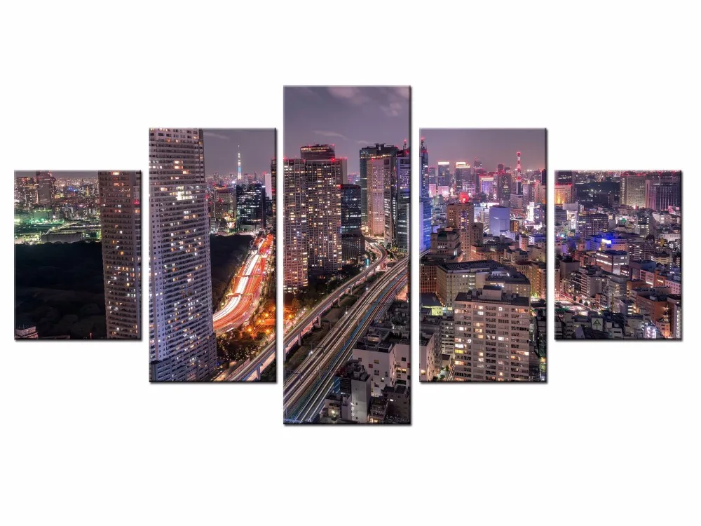 

Wholesale Hot Sales Framed 5 Panels Picture City night scene HD Canvas Print Painting Artwork Wall Art Canvas painting /City-147