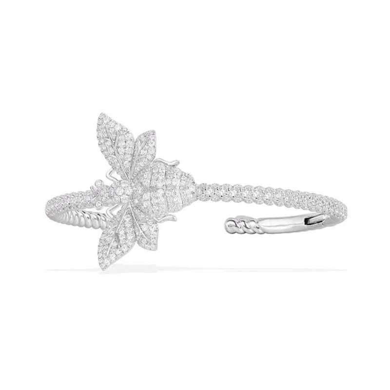 

SLJELY Real 925 Sterling Silver Wasp Open Cuff L'aventuriere Bangle Micro Full Cubic Zirconia Bracelet Women Luxury Jewelry