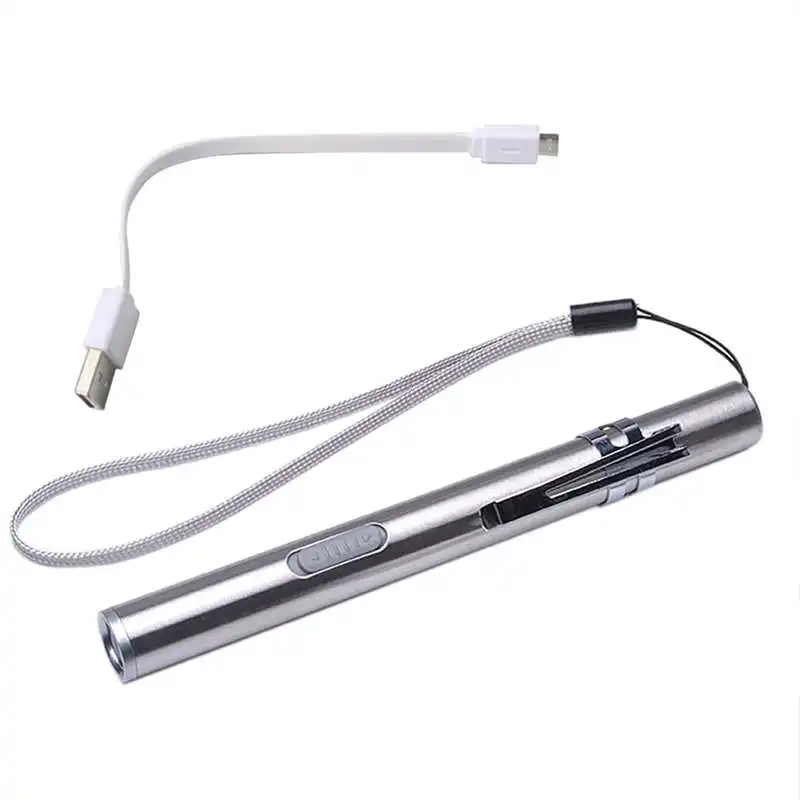 

USB rechargeable stainless steel glare mini flashlight portable LED flashlight waterproof flashlight key ring light #4A09