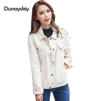 

New Autumn Denim Jacket Coat Woman Casual Slim Cowgirls Jean Jackets Women Turn Down Collar Beige Fashion Ladies Outwear Student