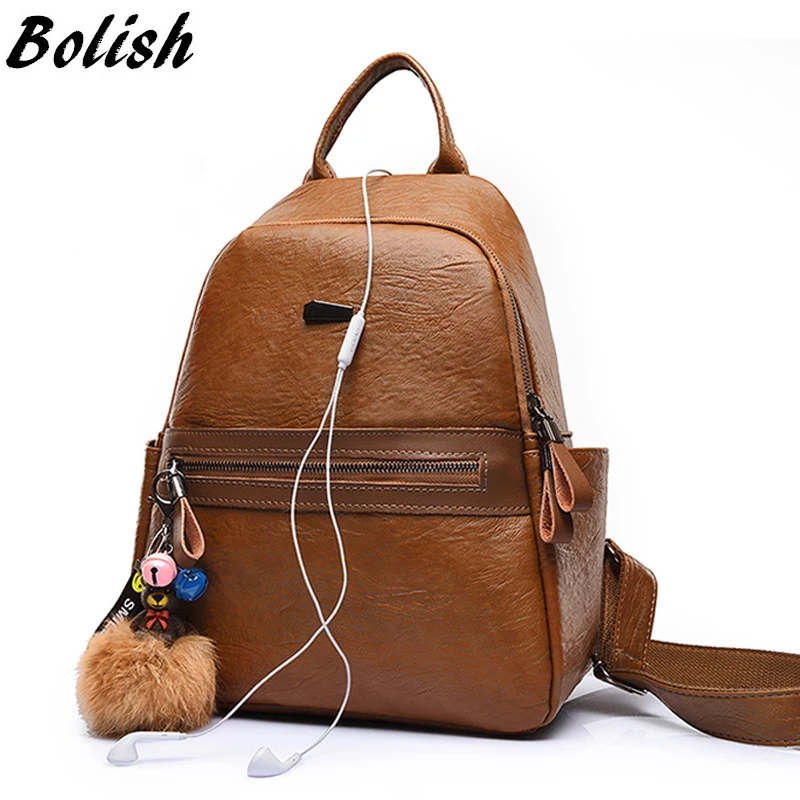

Vintage Women Backpack Fashion Girl School Bag Roomy Ipad Bag Bear Pompom Ball Mochila Comfortable Short Travel Bag