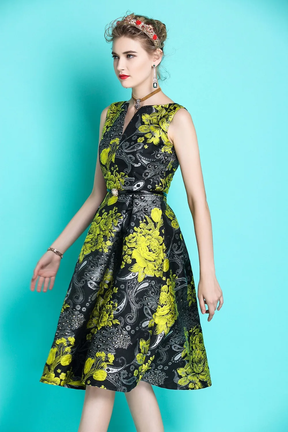 S-3XL Новое модное весенне-летнее женское жаккардовое платье без рукавов с вышивкой Элегантное макси хит цветная нашивка вечерние платья