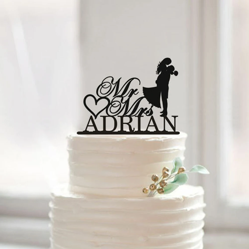 

Modern Wedding Cake Topper with Last Name,Mr and Mrs Cake Topper,Bride and Groom Silhouette Cake Topper