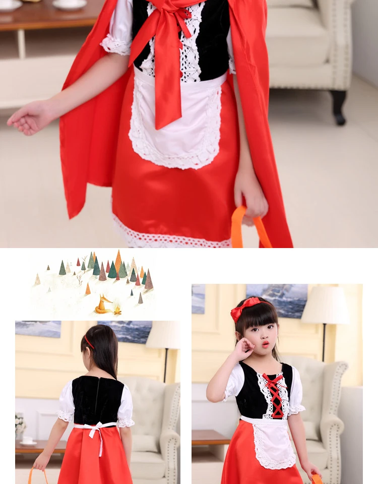 Маскарадный костюм на Рождество; маскарадный костюм на карнавал; маскарадный костюм на Хэллоуин для детей; накидка принцессы с красной шапочкой для маленьких девочек