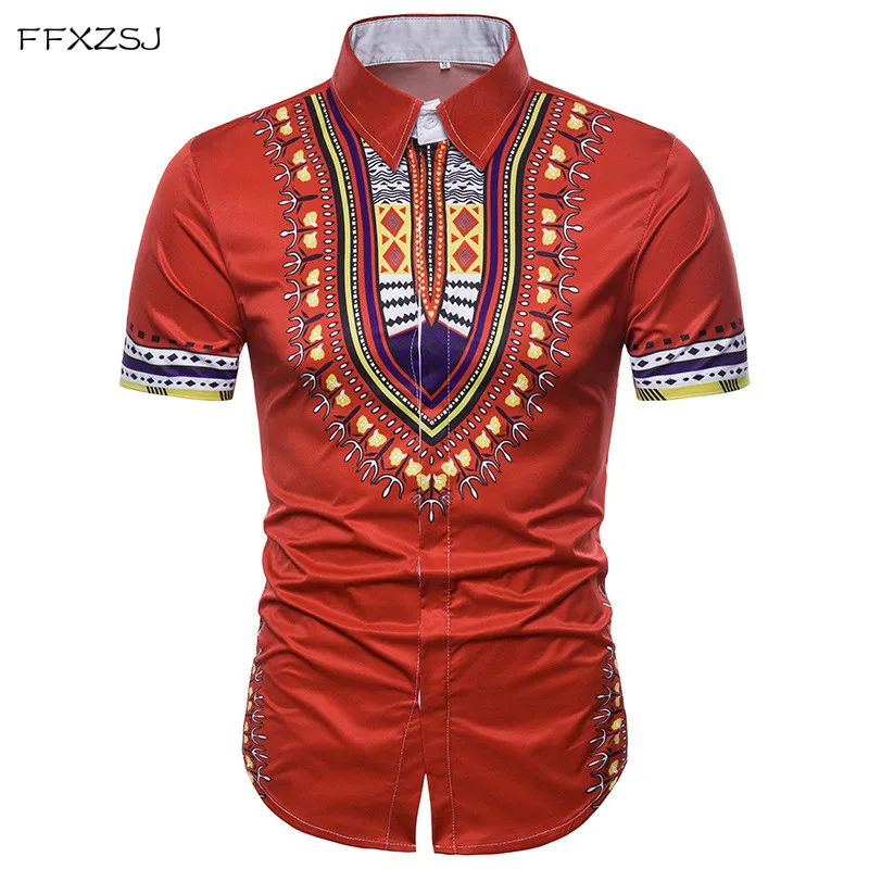 

African Dashiki Shirt Men 2018 Summer Short Sleeve Mens Dress Shirts Fashion Floral Print Chemise Homme 3D Camisas Masculina 3XL