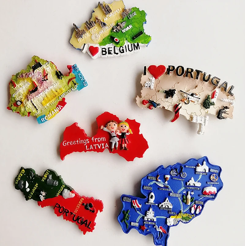 

European World Spain Belgium Italy Rome Portugal Map 3D Fridge Magnets Tourism Souvenirs Refrigerator Magnetic Stickers Gifts