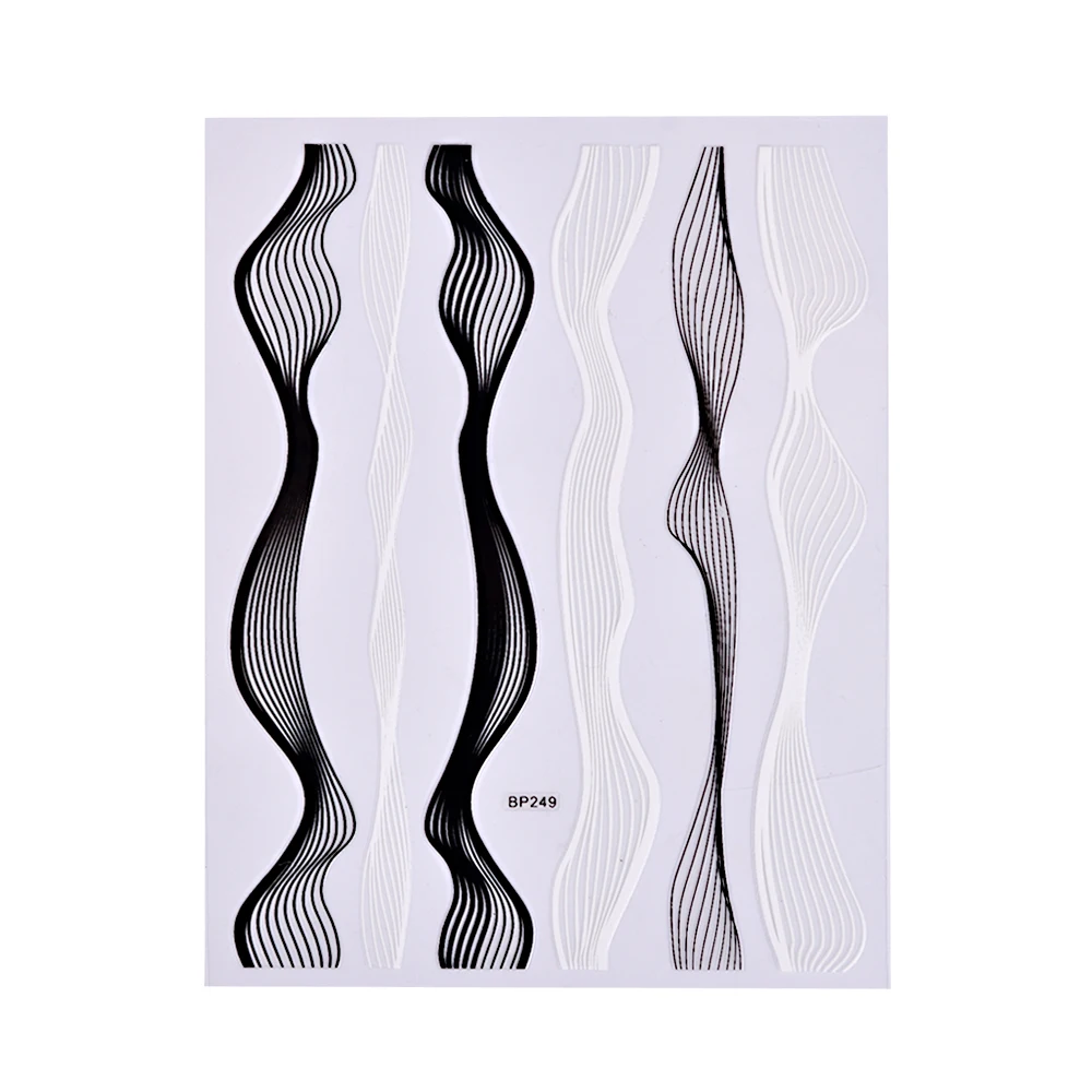 3D Nail Art Sticker Decals Adhesive Gold White Black Wave Stripe Line Design DIY Decoration Accessory Manicure Tool TRBP249|nail art stickers