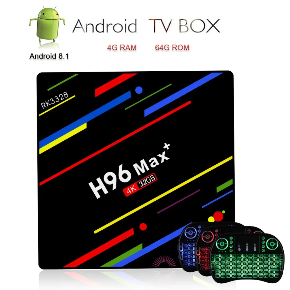 

H96 Max Plus TV Box Android 8.1 Smart TV 4K IPTV Set-top Box H.265 Media Player 4G 64G+i8 Backlit Keyboard Wireless Air Mouse