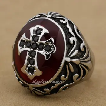 

Plastic Surround Black CZ Cross 316L Stainless Steel Mens Biker Ring 7M002