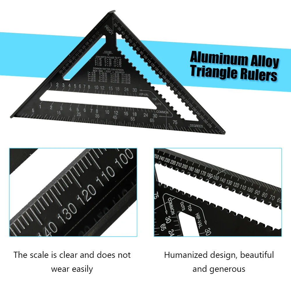 Алюминиевый сплав линейки треугольники 90 градусов 45 градусов набор квадратный 12in черный Метрическая квадратная линейка