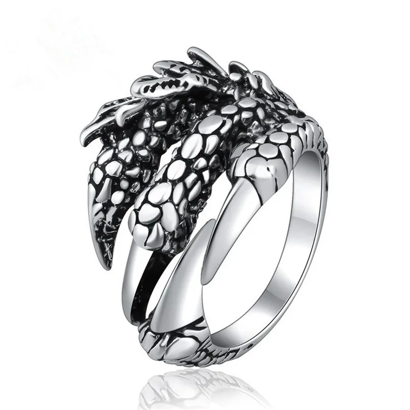 

Titanium Silver Mens Fashion Dragon Claw Ring Unisex Vintage Metal Ring Creative Holloween Party Ring Gothic Punk Jewelry Anel