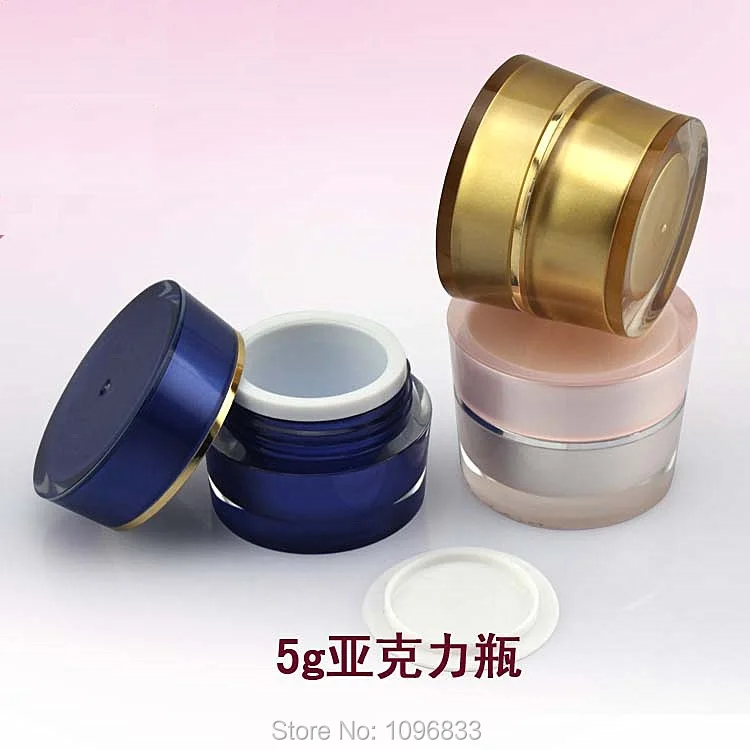

50pcs/Lot, 5G Acrylic Bottle Cone Shape, 5ML Empty Cosmetic Jars, Cream Sample Packing Box, 4 colors Blue Gold Pink White