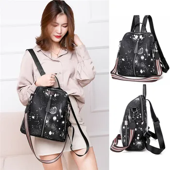 

New Fashion Women Lady Constellation Galaxy Pattern Oxford Backpack Shoulder Large Zipper Campus Rucksack