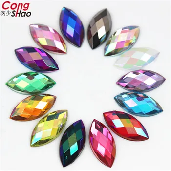 Cong Shao 100pcs 7*15mm AB Colorful Horse Eye Flatback Acrylic Rhinestone Trim Stones And Crystals Decoration Accessories WC54