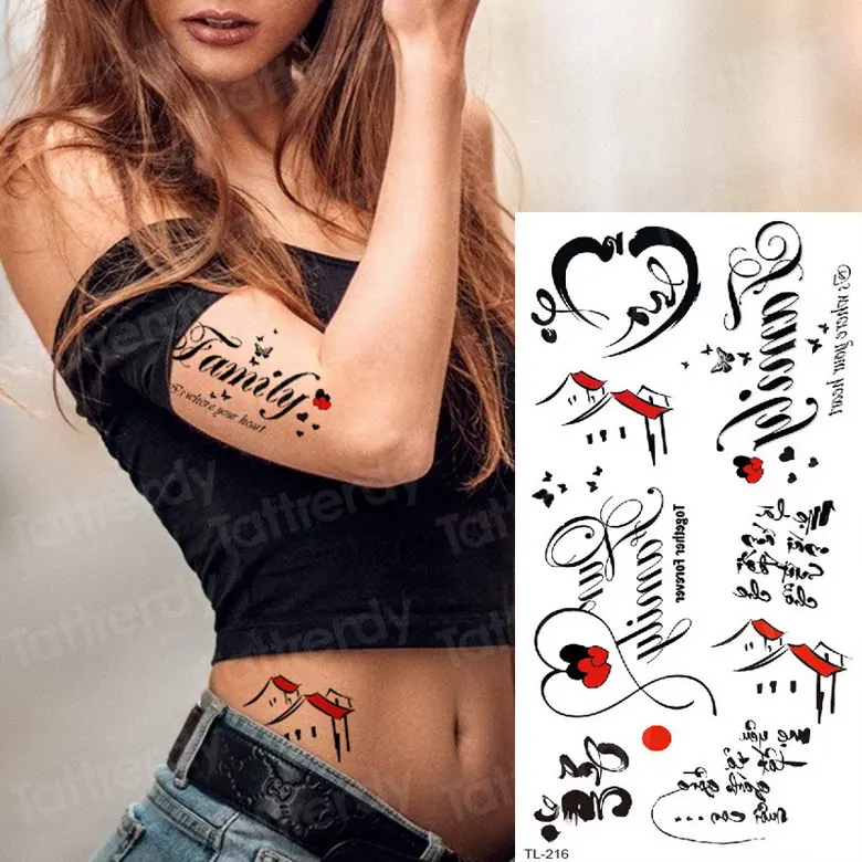 Временные татуировки, женские, водонепроницаемые, поддельные татуировки, наклейки на тело, буквы, текст, любовь, тату, винтажные, черные, маленькие татуировки, на запястье, для девушек - Цвет: TL216