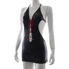 Hot sexy lingerie clubwear sexy mochila rocío hip vestido de cuero de patente de Cuero sexy ropa de la etapa uniformes