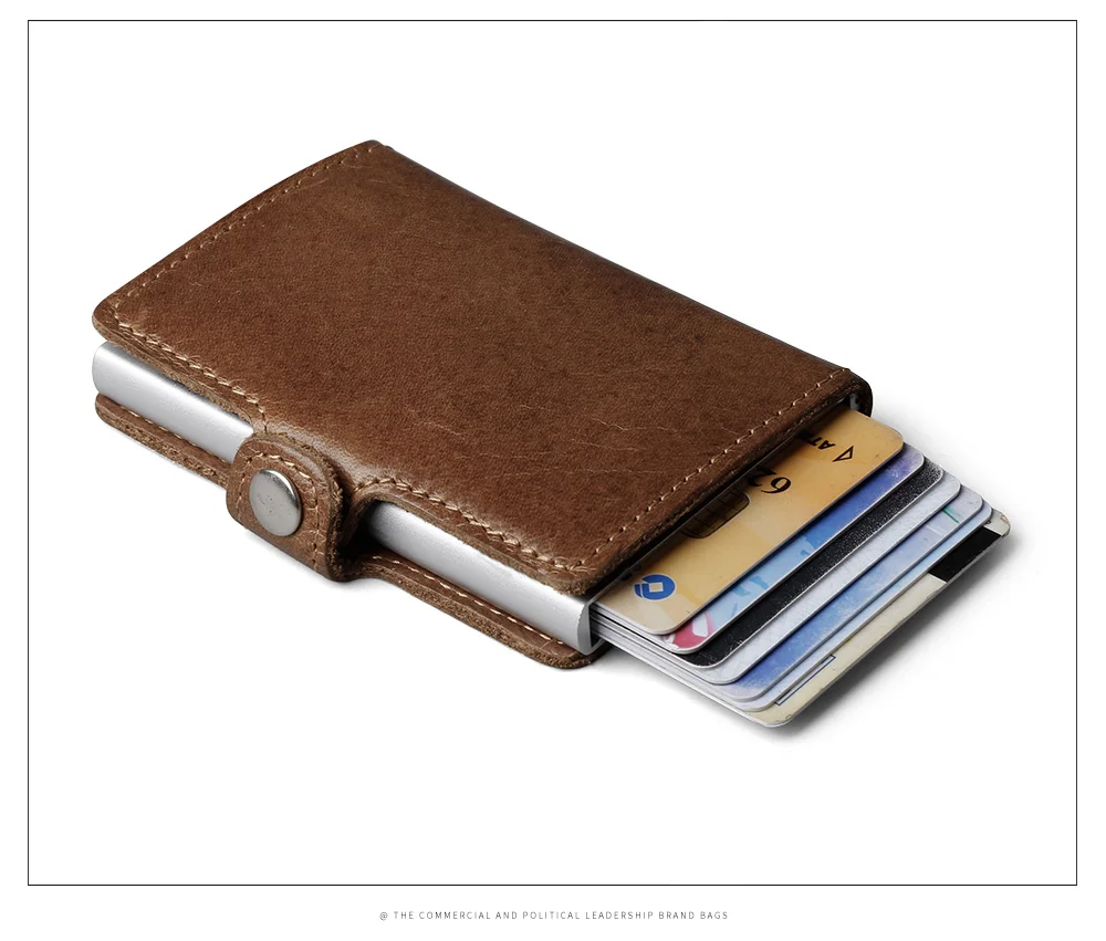 Из натуральной кожи Для мужчин алюминиевый кошелёк задний карман ID держатель для карт RFID Блокировка мини-волшебный кошелек автоматическим