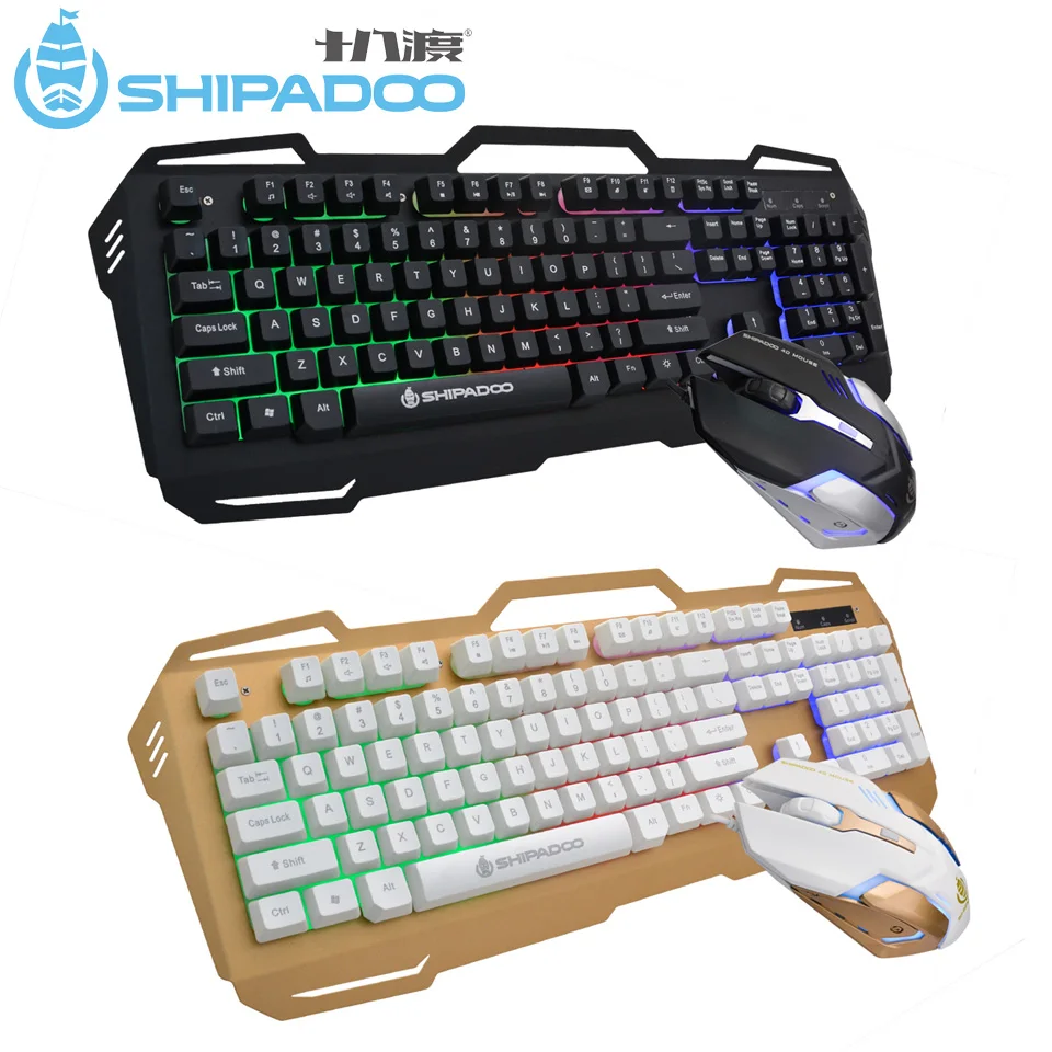 

SHIPADOO D960 Ergonomic Gaming Keyboard Mouse Combo Set USB Wired Rainbow LED Backlight Multimedia Keyboard 104 Keys for Desktop