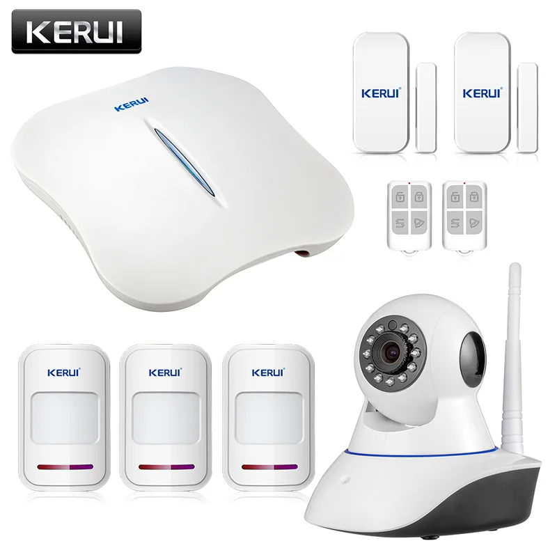 KERUI W1 WiFi Беспроводная PTSN Голосовая домашняя охранная сигнализация IOS Android приложение управление с ip-камерой умная розетка - Цвет: Kit2
