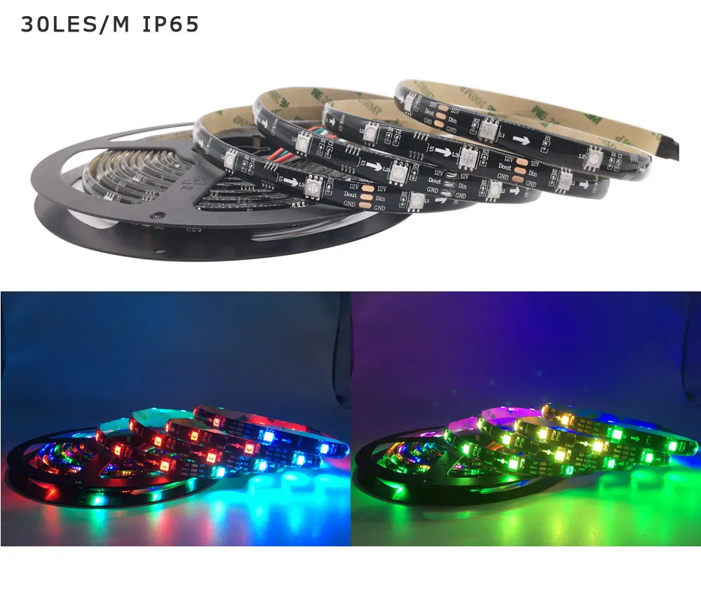 DC12V WS2811 5050 RGB адресуемый светодиодный пиксельный светильник полноцветная светодиодная лента Гибкая цифровая светодиодная лента 1 Ic контроль 3