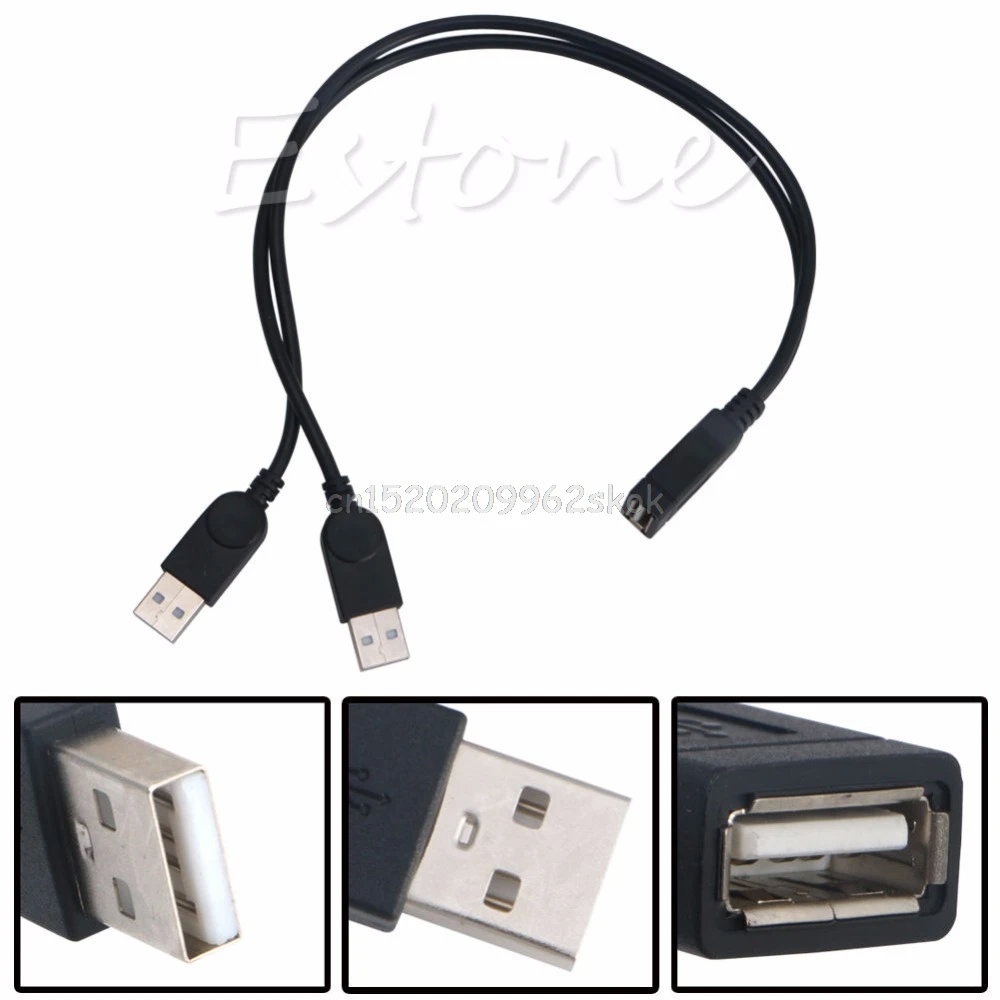 

30cm Double USB 2.0 A Male To USB A Female Y Cable Extension Cord Power Adapter #H029#