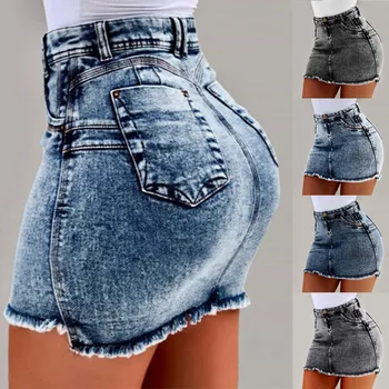 Denim Skirt Plus Size Women Mini Jupe Spodnice Damskie 2019 New Summer Short Jeans Denim Female Pockets Wash Mini Skirts Z4 stylish buttoned bleach wash denim skirt for women