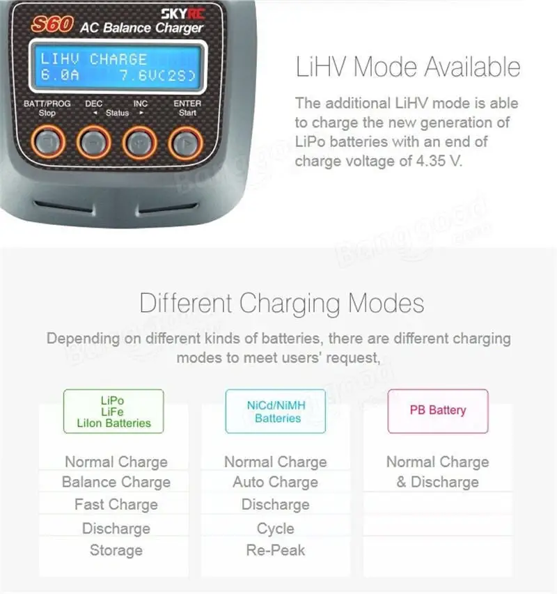 Nieuwe Hoge Kwaliteit SKYRC S60 60 w AC Balans Batterij Lader Ontlader Afstandsbediening Vliegtuig RC Auto Opladen Toebehoren