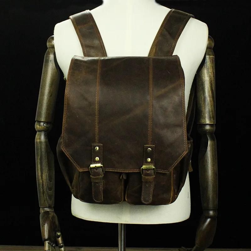 

YISHEN Fashion Vintage Genuine Leather Men Backpack Multifunctional 14 Inch Laptop Bags Large Capacity Male Travel Bags LD073