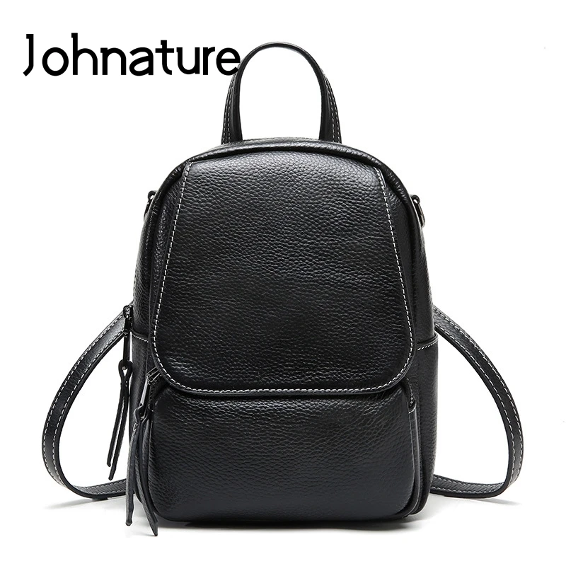 

Johnature 2019 New Genuine Leather Soft Cowhide Small Backpack Leisure Dual purpose Preppy Style Shoulder Bag Women Backpack
