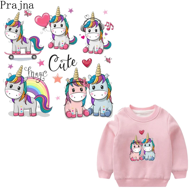 

Prajna Unicorn In Love Patch Iron On Transfers For Clothes Thermal Heat Transfer Vinyl Sticker Printed Appliques DIY New Fashion