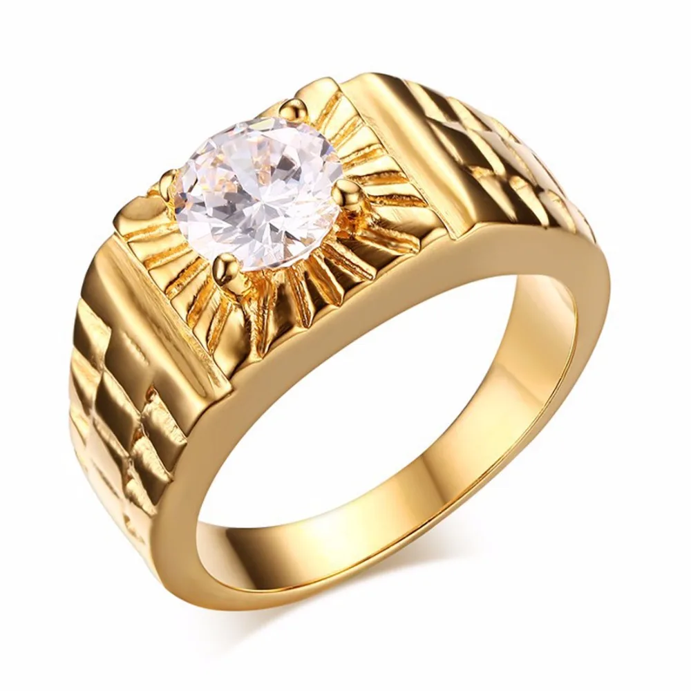 Fashion Gold Stainless Steel Irregular Rings With Clear Stone For Boy and Boy Friendship Men