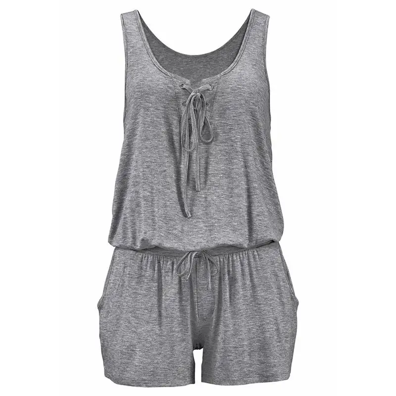 

Summer Playsuit Women Sexy Sleeveless Jumpsuit Shorts Solid Color Casual Loose Overalls Romper WS7475V