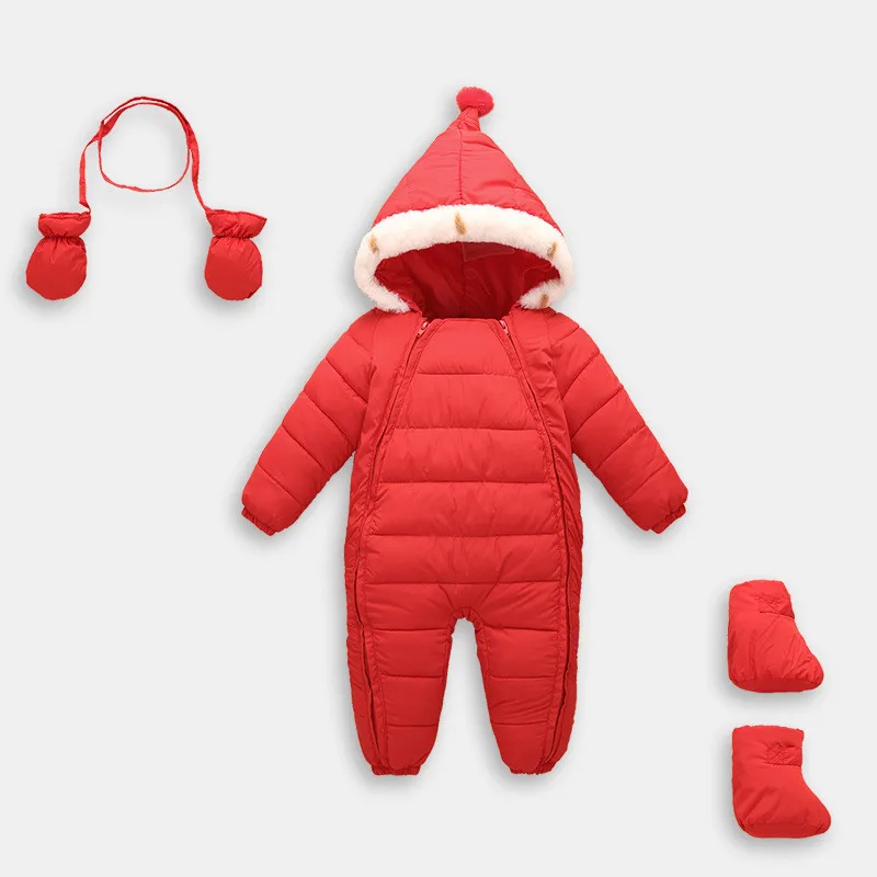 

Infant Baby Winter Rompers Windproof Newborn Hooded Overalls Baby Boys Girls Warm Jumpsuits With Gloves CL1002
