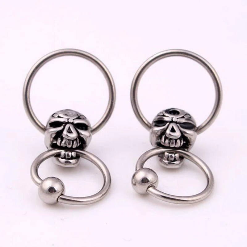 

1Piece Punk Titanium Skull Captive Bead Hoop Ring Navel Tragus Helix Double Rings CBR Lip Labret Nose BCR Body Piercing Jewelry