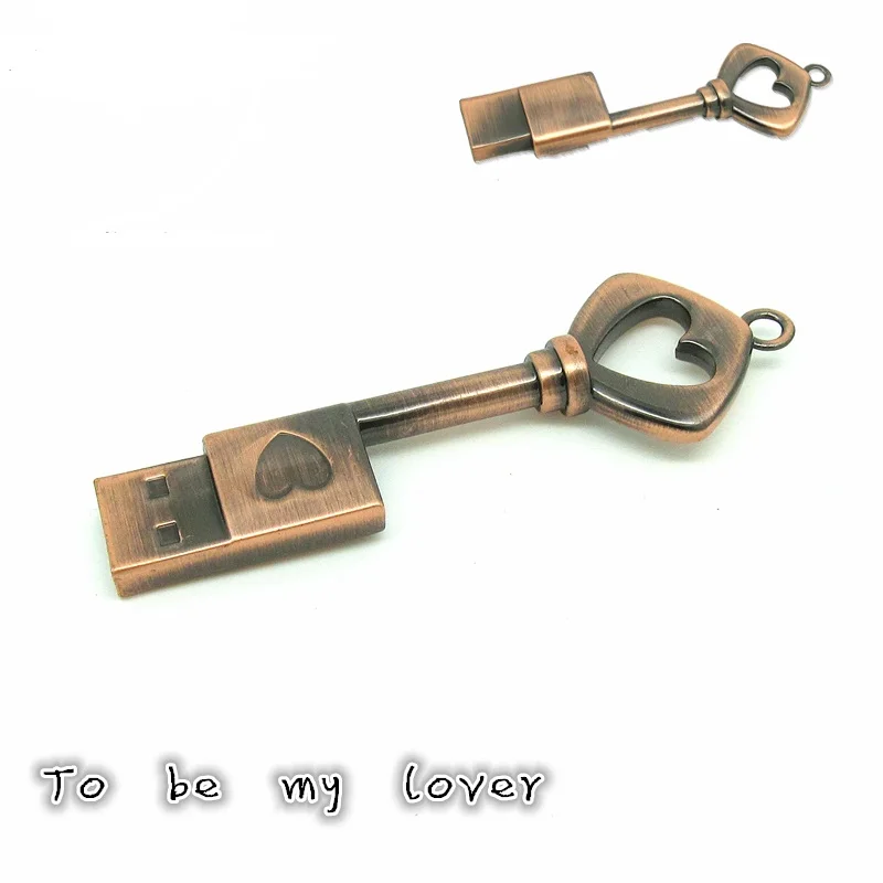 

Metal heart-shaped USB flash drive U disk copper love key 4GB 8GB 16GB 32GB pen drive Bronze pendrive memory stick Flash Card