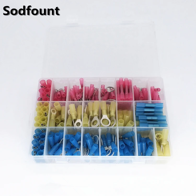 250Pc Heat Shrink Ring Insulated Terminal Electrical Wire Connector w// Case Free